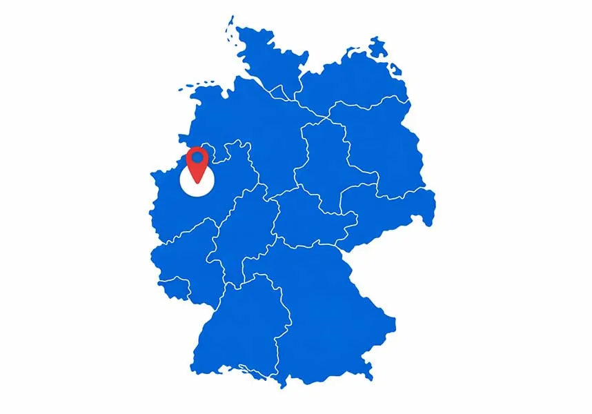 Einsatzgebiet der Entrümpelungsfirma HELP 2007: Karte von NRW mit Markierung im Ruhrgebiet